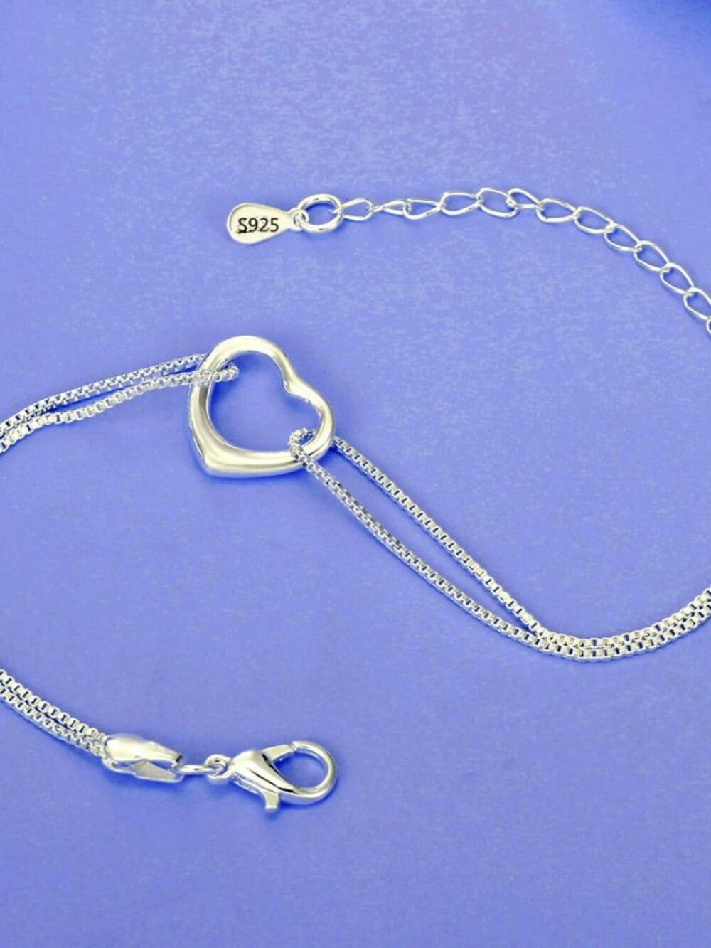 Minimalist Open Heart Double Chain 925 Sterling Silver Marianah Love Bracelet